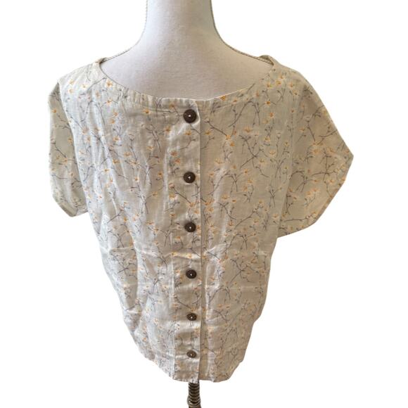 Cynthia Rowley Boxy Oversized Linen Top Gray White Floral Print M - Picture 4 of 5